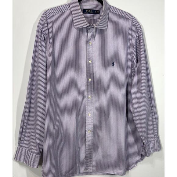 Ralph Lauren Button Up Collared Shirt Purple Stripe Casual Preppy Men L18(34/35) - Picture 5 of 9
